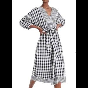 J Crew Black Plaid Gingham Waist Tie Midi Casual Maxi Dress